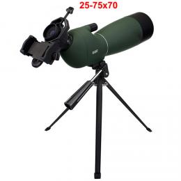 25-75x70mm 単眼鏡 望遠鏡 バードウォッチング 防水 スポーツスコープ 電話アダプタマウン
